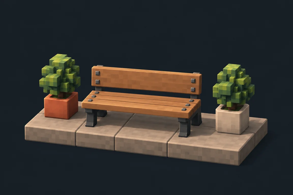 The world layer: a bench and two plants, with no character.